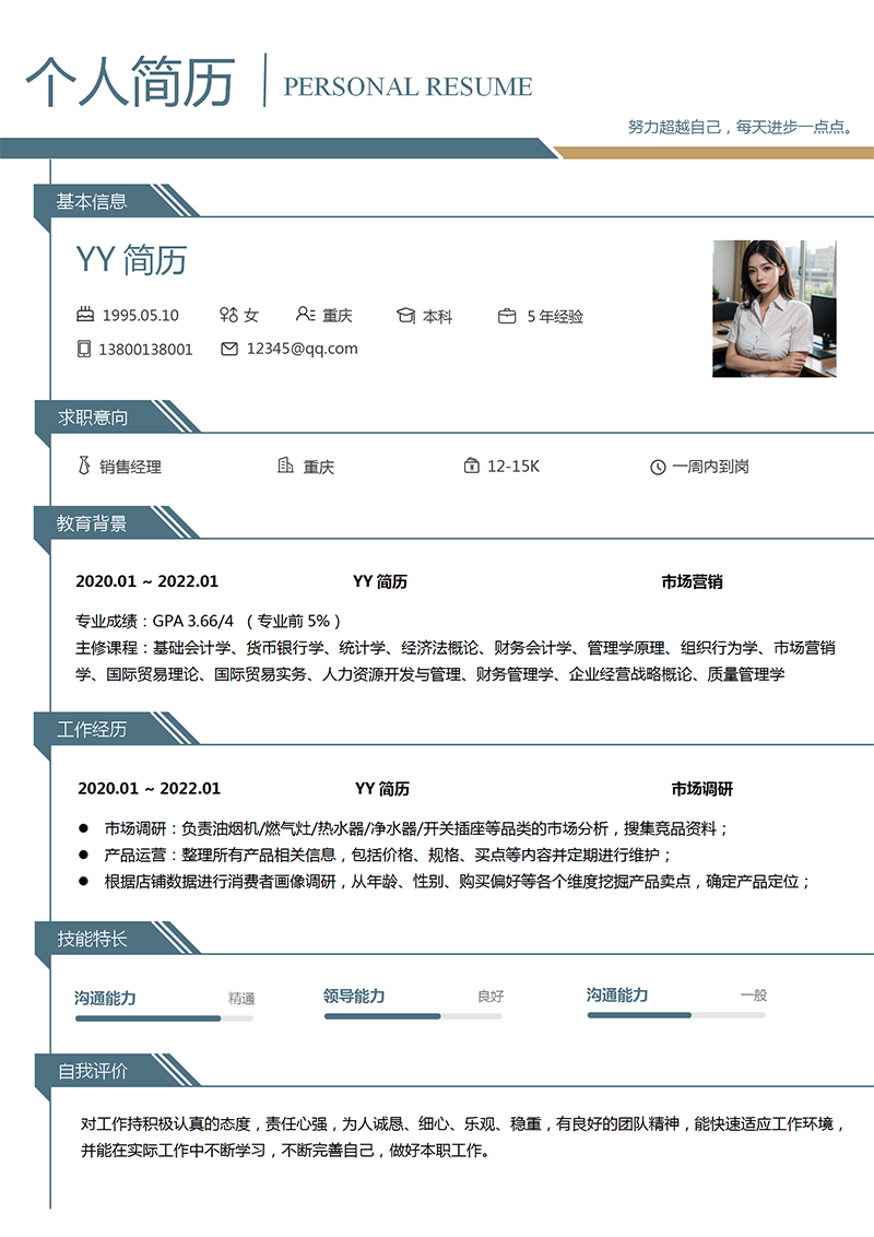 市场调研个人简历模板