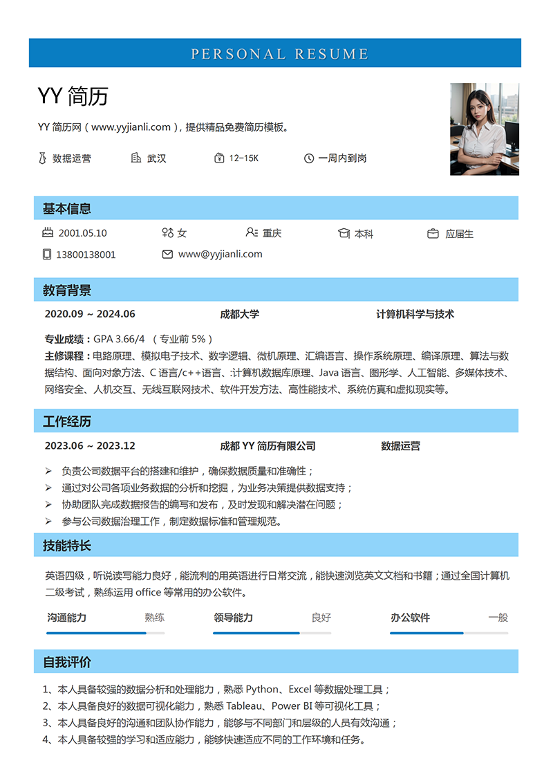 数据运营个人简历模板