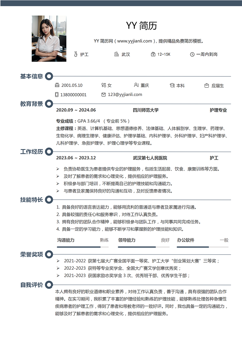 医师护工个人简历模板