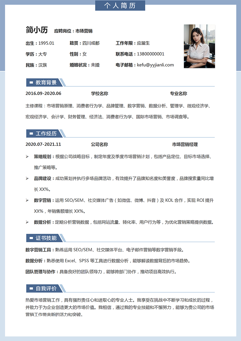 市场营销求职简历模板