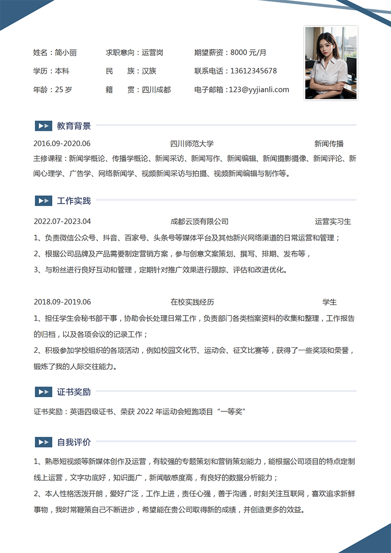 运营岗位简历模板