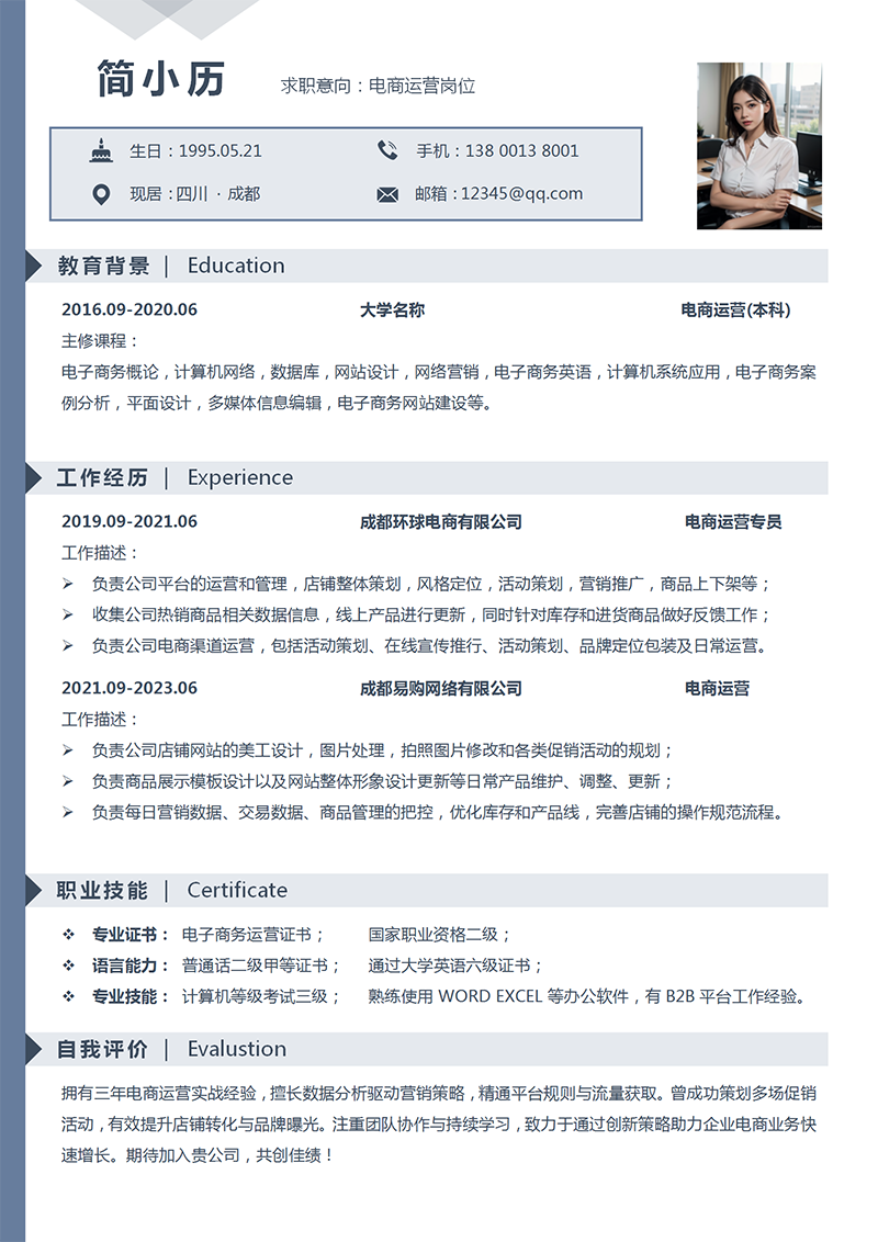 电商运营岗位简历模板