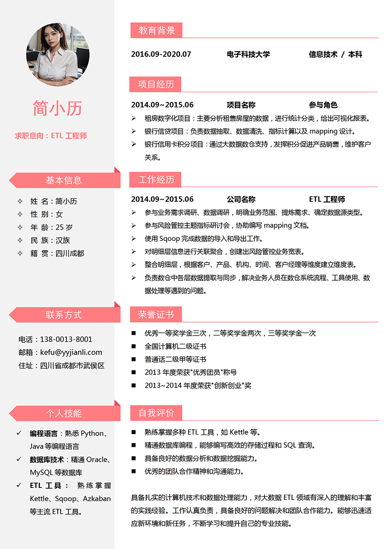 YY简历-ETL工程师简历模板