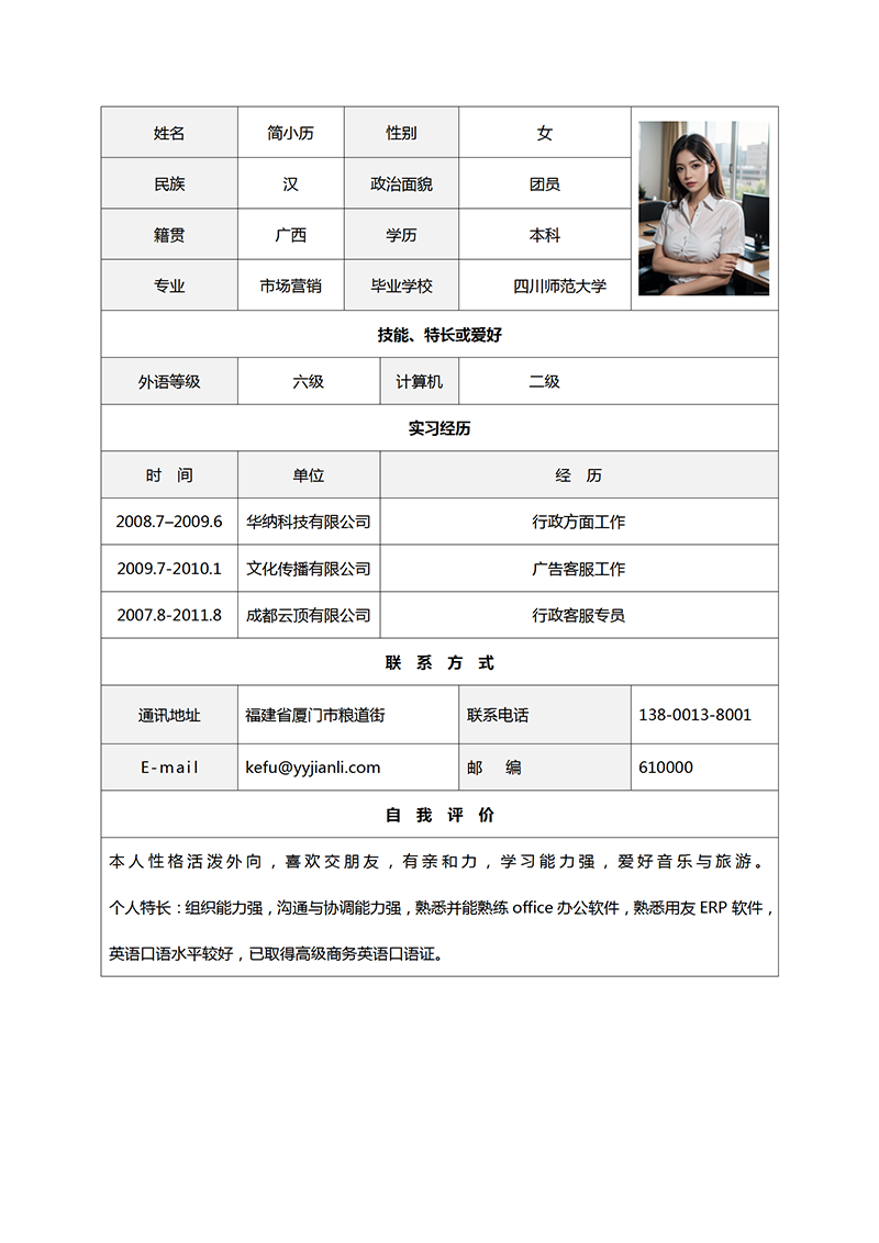 标准表格简历模板