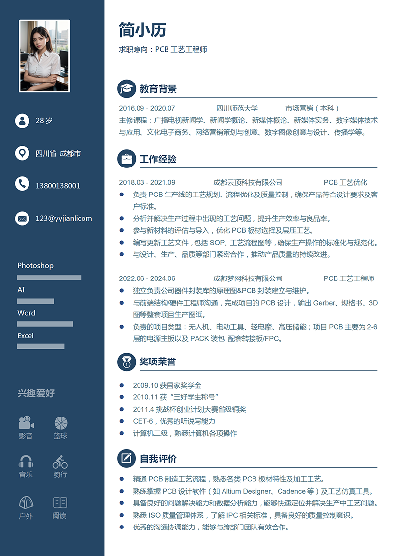 YY简历-PCB工艺工程师简历模板