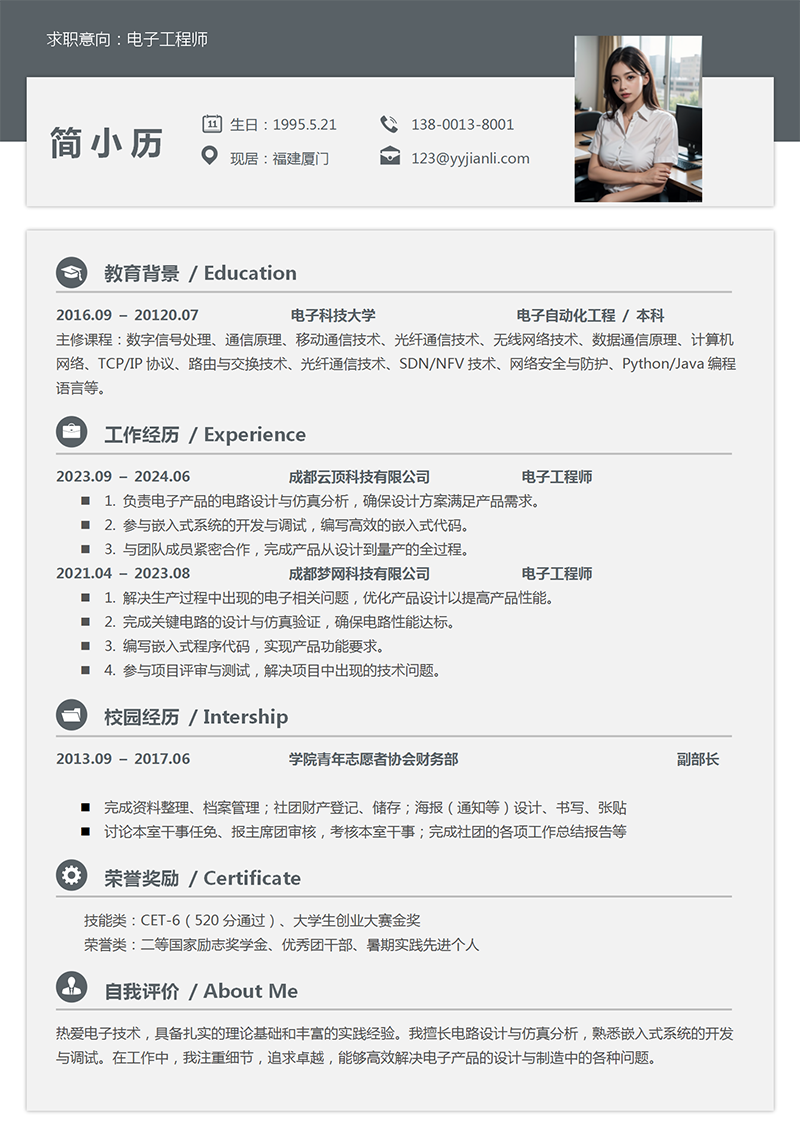电子工程师简历模板