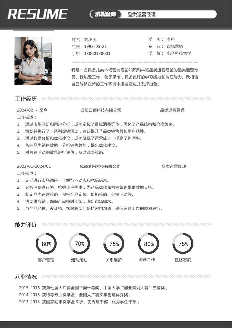 YY简历-品类运营经理简历模板