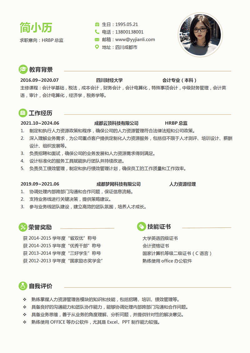 HRBP总监简历模板