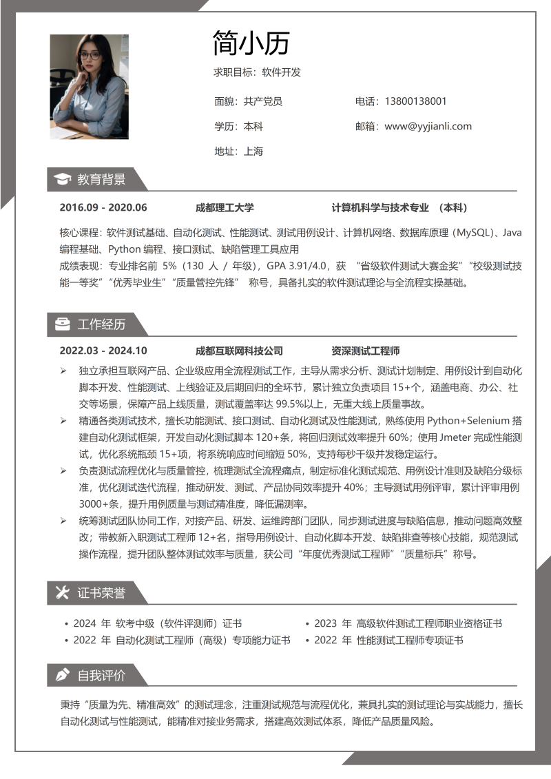 软件开发简历模板