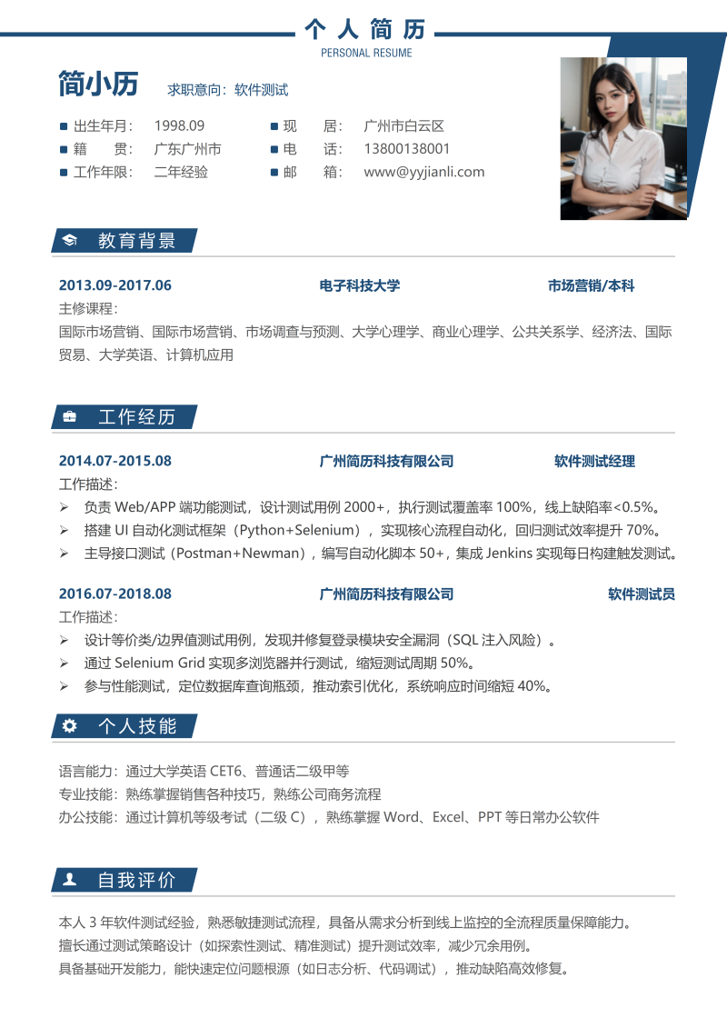 软件测试简历模板