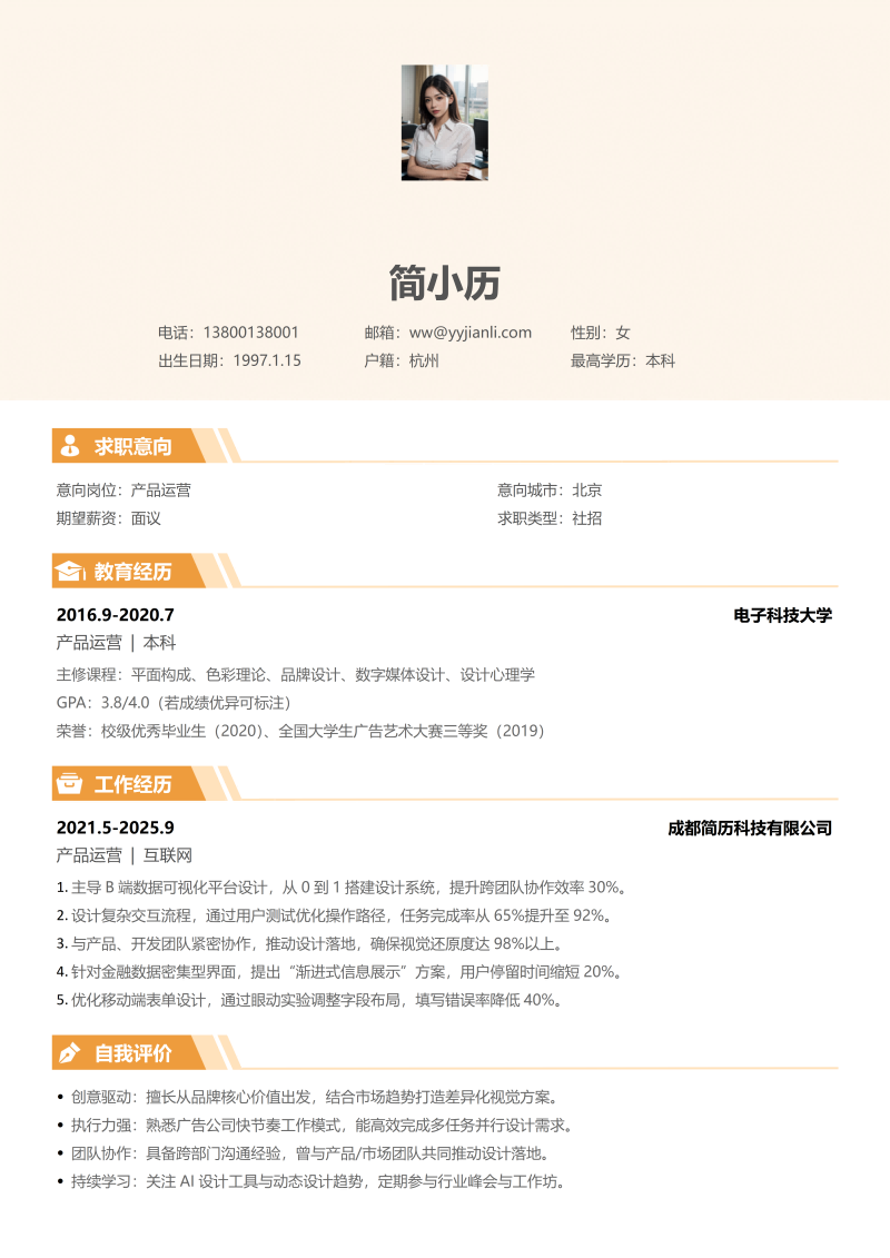 产品运营简历模板