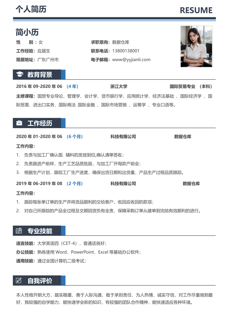 数据仓库简历模板