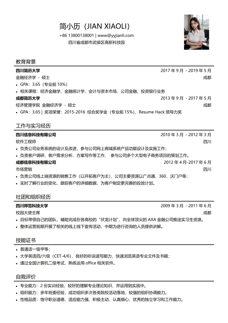 软件工程师简历模板