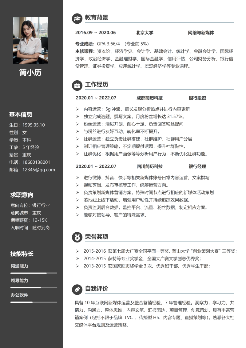 银行行业简历模板